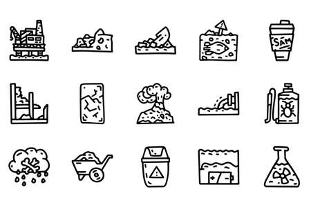 Pollution line vector doodle simple icon setのイラスト素材