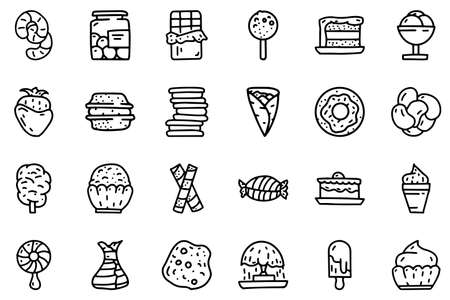 Sweet food line vector doodle simple icon setのイラスト素材