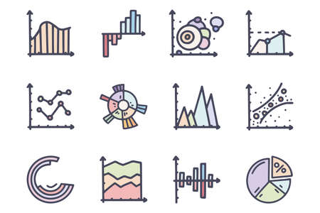 Charts color vector doodle simple icon setのイラスト素材