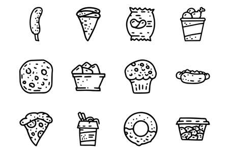 Snacks line vector doodle simple icon setのイラスト素材