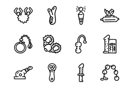 Sex toys line vector doodle simple icon setのイラスト素材