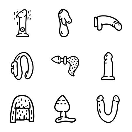 Sex toys line vector doodle simple icon setのイラスト素材