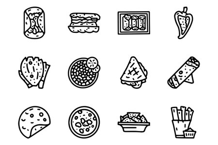 Mexican snackes line vector doodle simple icon setのイラスト素材