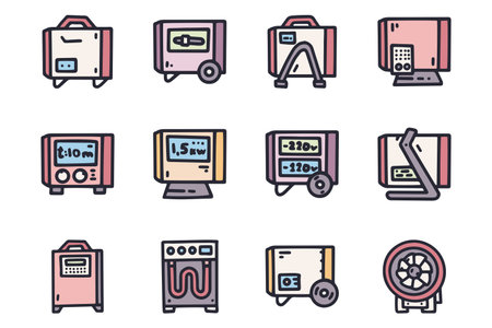 Industrial heat cannon color vector doodle simple icon setのイラスト素材