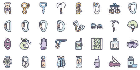 Climbing equipment color vector doodle simple icon setのイラスト素材
