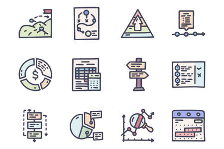 Management strategy color vector doodle simple icon setのイラスト素材