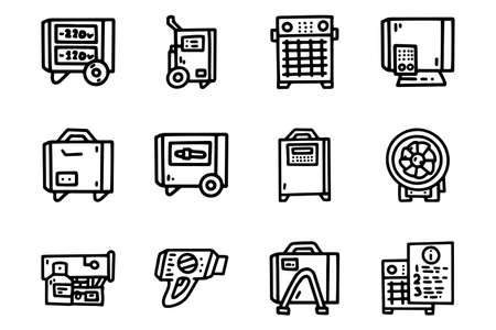 Hot air cannon line vector doodle simple icon setのイラスト素材