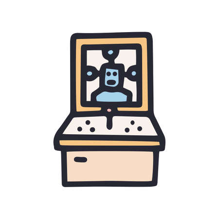 gaming machine with robot color vector doodle simple iconのイラスト素材