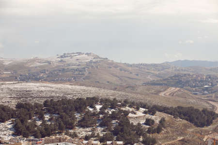 Snow in Jerusalem and the surrounding mountainsの写真素材