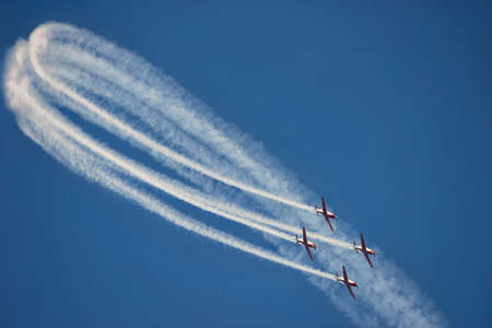 Aircraft with propellers are flying in the sky of the country, in Israelのeditorial素材