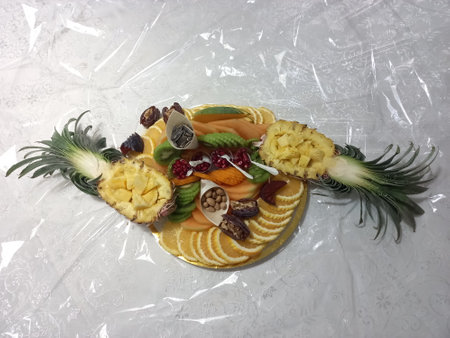 Pineapple on the white background, closeup of photo.の写真素材