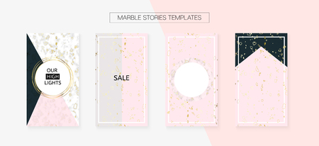 Stories Template Cool Vector Layout. Social Media  Covers Set. Hipster App Kit, Pink White Gold Rich VIP Geometric Marble Patterns. Graphic Phone Design Pack. Stories Template VIP Layoutのイラスト素材