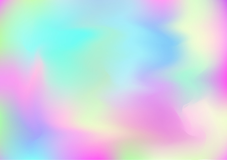 Hologram Dreamy Vector Fairy Tale Background. Holographic Rainbow Gradient Design, Girlie Iridescent Waves Wallpaper. Bright Pearlescent Hologram Fairy, Organic Banner. Modern Glitch Music Designのイラスト素材