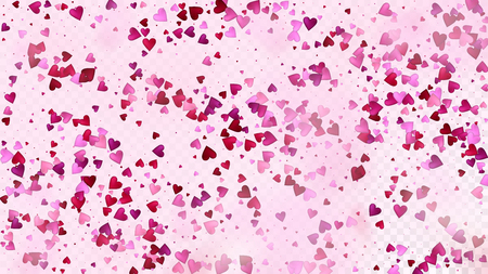 Falling Hearts Vector Confetti. Valentines Day Tender Pattern. Elegant Gift, Birthday Card, Poster Background Valentines Day Decoration with Falling Down Hearts Confetti. Beautiful Pink Borderのイラスト素材
