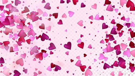 Falling Hearts Vector Confetti. Valentines Day Wedding Pattern. Beautiful Pink Sparkles Valentines Day Decoration with Falling Down Hearts Confetti. Rich VIP Gift, Birthday Card, Poster Backgroundのイラスト素材