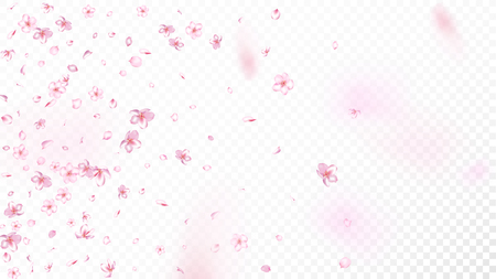 Nice Sakura Blossom Isolated Vector. Spring Blowing 3d Petals Wedding Texture. Japanese Beauty Spa Flowers Wallpaper. Valentine, Mother's Day Magic Nice Sakura Blossom Isolated on Whiteのイラスト素材