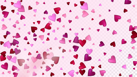 Realistic Hearts Vector Confetti. Valentines Day Tender Pattern. Rich VIP Gift, Birthday Card, Poster Background Valentines Day Decoration with Falling Down Hearts Confetti. Beautiful Pink Sparklesのイラスト素材