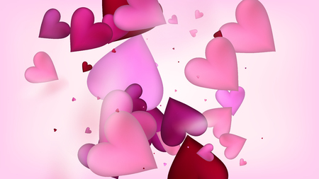 Flying Hearts Vector Confetti. Valentines Day Tender Pattern. Beautiful Pink Design Valentines Day Decoration with Falling Down Hearts Confetti. Trendy Gift, Birthday Card, Poster Backgroundのイラスト素材