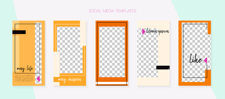 Social Media Stories SMM Template. Invitation Apps Design Pack. Blogger Concept Vector Set. Simple App Kit, Yellow Orange Brown Rich VIP Geometric Cover Patterns. Social Media Stories VIP Layoutのイラスト素材