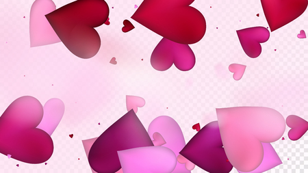 Realistic Hearts Vector Confetti. Valentines Day Wedding Pattern. Beautiful Pink Border Valentines Day Decoration with Falling Down Hearts Confetti. Modern Gift, Birthday Card, Poster Backgroundのイラスト素材