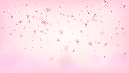 Nice Sakura Blossom Isolated Vector. Watercolor Falling 3d Petals Wedding Texture. Japanese Gradient Flowers Illustration. Valentine, Mother's Day Feminine Nice Sakura Blossom Isolated on Roseのイラスト素材