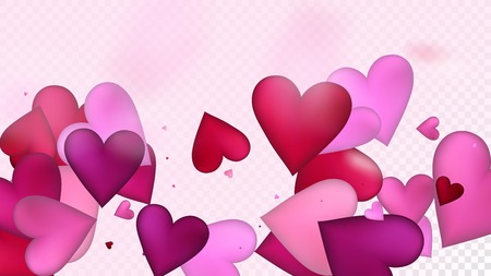 Falling Hearts Vector Confetti. Valentines Day Tender Pattern. Beautiful Pink Design Valentines Day Decoration with Falling Down Hearts Confetti. Trendy Gift, Birthday Card, Poster Backgroundのイラスト素材
