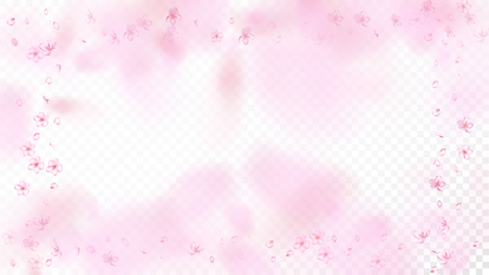 Nice Sakura Blossom Isolated Vector. Watercolor Flying 3d Petals Wedding Pattern. Japanese Bokeh Flowers Wallpaper. Valentine, Mother's Day Magic Nice Sakura Blossom Isolated on Whiteのイラスト素材