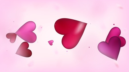 Red, Pink Hearts Vector Confetti. Valentines Day Wedding Pattern. Rich VIP Gift, Birthday Card, Poster Background Valentines Day Decoration with Falling Down Hearts Confetti. Beautiful Pink Frameのイラスト素材