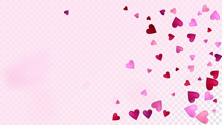 Flying Hearts Vector Confetti. Valentines Day Tender Pattern. Beautiful Pink Design Valentines Day Decoration with Falling Down Hearts Confetti. Trendy Gift, Birthday Card, Poster Backgroundのイラスト素材