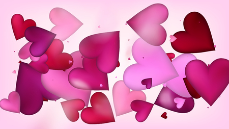 Red, Pink Hearts Vector Confetti. Valentines Day Tender Pattern. Luxury Gift, Birthday Card, Poster Background Valentines Day Decoration with Falling Down Hearts Confetti. Beautiful Pink Borderのイラスト素材