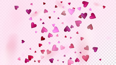 Flying Hearts Vector Confetti. Valentines Day Tender Pattern. Beautiful Pink Sparkles Valentines Day Decoration with Falling Down Hearts Confetti. Luxury Gift, Birthday Card, Poster Backgroundのイラスト素材