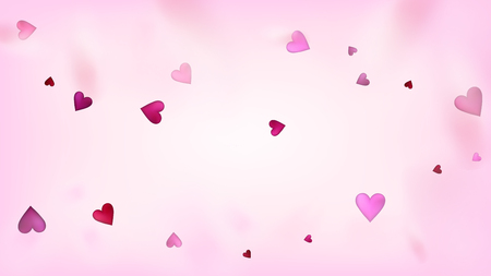 Red, Pink Hearts Vector Confetti. Valentines Day Tender Pattern. Trendy Gift, Birthday Card, Poster Background Valentines Day Decoration with Falling Down Hearts Confetti. Beautiful Pink Sparklesのイラスト素材