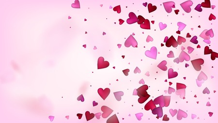 Flying Hearts Vector Confetti. Valentines Day Wedding Pattern. Beautiful Pink Design Valentines Day Decoration with Falling Down Hearts Confetti. Elegant Gift, Birthday Card, Poster Backgroundのイラスト素材