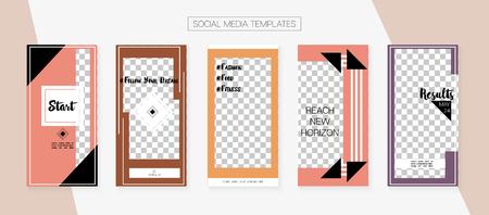 Social Media Stories SMM Template. Invitation Advert Design Pack. Funky App Kit, Brown Grey Transparent Polygon Geometric Cover Patterns.  Border Vector Set.  Social Media Stories Collectionのイラスト素材