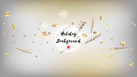 Modern Christmas Tinsel Confetti, Falling New Year Gold. Horizontal Magic Glitter Background. Cool Elegant Christmas, New Year, Birthday Party Holiday Frame. Gold Christmas Tinsel Confettiのイラスト素材