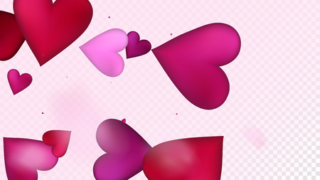 Flying Hearts Vector Confetti. Valentines Day Romantic Pattern. Elegant Gift, Birthday Card, Poster Background Valentines Day Decoration with Falling Down Hearts Confetti. Beautiful Pink Sparklesのイラスト素材