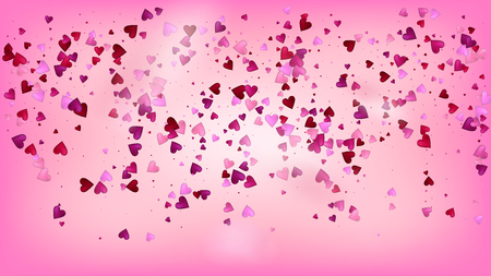 Realistic Hearts Vector Confetti. Valentines Day Wedding Pattern. Beautiful Pink Scatter Valentines Day Decoration with Falling Down Hearts Confetti. Elegant Gift, Birthday Card, Poster Backgroundのイラスト素材