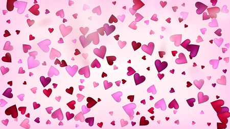 Falling Hearts Vector Confetti. Valentines Day Wedding Pattern. Trendy Gift, Birthday Card, Poster Background Valentines Day Decoration with Falling Down Hearts Confetti. Beautiful Pink Designのイラスト素材