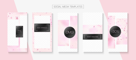 Mothers Day Spring Sale Vector Stories Layout. Special Offer New Arrivals, Discount Covers Kit. Pink Cherry Flowers Falling Confetti. Social Media Stories Templates. Mothers Day Big Spring Saleのイラスト素材