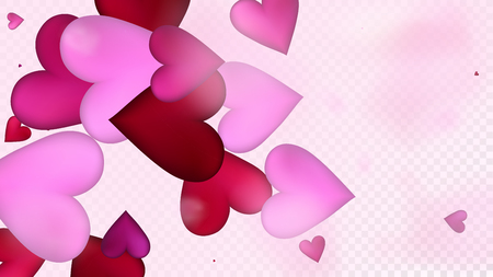 Red, Pink Hearts Vector Confetti. Valentines Day Wedding Pattern. Beautiful Pink Sparkles Valentines Day Decoration with Falling Down Hearts Confetti. Elegant Gift, Birthday Card, Poster Backgroundのイラスト素材