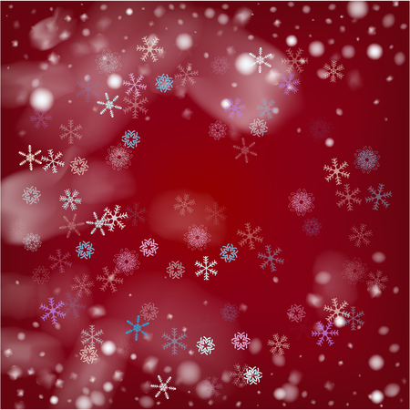 Realistic Vector Snowfall on Blue. Christmas, New Year Grunge Holidays Background. Flying, Falling Snowflakes, Realistic Vector Snowfall. Cold Random Dots, Storm, Frost Effect Magic Ice Square Frame.のイラスト素材