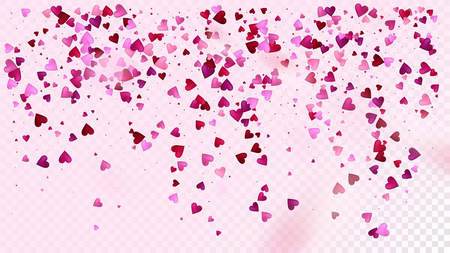 Red, Pink Hearts Vector Confetti. Valentines Day Tender Pattern. Beautiful Pink Glitter Valentines Day Decoration with Falling Down Hearts Confetti. Rich VIP Gift, Birthday Card, Poster Backgroundのイラスト素材