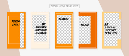 Social Media Stories SMM Template.  Design Vector Set. Simple App Kit, Yellow Orange Brown Polygon Geometric Cover Patterns. Graphic Phone Design Pack.  Social Media Stories Collectionのイラスト素材
