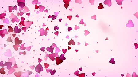 Flying Hearts Vector Confetti. Valentines Day Tender Pattern. Beautiful Pink Design Valentines Day Decoration with Falling Down Hearts Confetti. Elegant Gift, Birthday Card, Poster Backgroundのイラスト素材