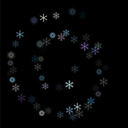 Falling down snow confetti, snowflake vector border. Winter holidays, Christmas, New Year party decoration. Ice ad frame, winter storm, sparkling trail. Hipster snowfall falling snowflakes confettiのイラスト素材