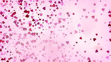 Flying Hearts Vector Confetti. Valentines Day Romantic Pattern. Trendy Gift, Birthday Card, Poster Background Valentines Day Decoration with Falling Down Hearts Confetti. Beautiful Pink Glitterのイラスト素材