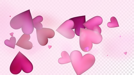 Red, Pink Hearts Vector Confetti. Valentines Day Romantic Pattern. Beautiful Pink Sparkles Valentines Day Decoration with Falling Down Hearts Confetti. Trendy Gift, Birthday Card, Poster Backgroundのイラスト素材