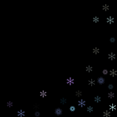 Falling snow confetti, snowflakes vector border. Winter holidays, Christmas, New Year party decoration. Cold weather, winter storm, sparkling texture. Vintage snowfall falling snowflakes confettiのイラスト素材