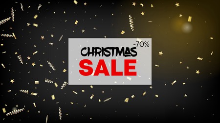 Sale Magic Glitter Confetti, Golden Foil Tinsel Trail. Cool Rich VIP Christmas, New Year, Birthday Party Holiday Frame. Horizontal Lights Sparkles Background. Magic Glitter Confetti Tinselのイラスト素材