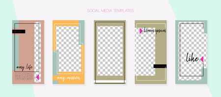 Social Media Stories SMM Template. Tech App Kit, Brown Grey Transparent Fashion Geometric Cover Patterns. Graphic Phone Design Pack. Blogger Frame Vector Set. Social Media Stories Simple Setのイラスト素材